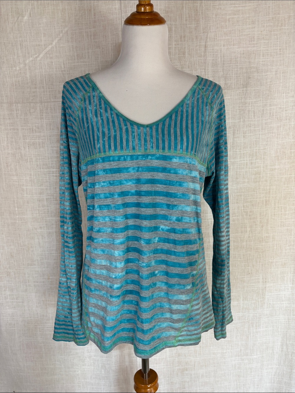 prAna grey and blue striped v-neck long-sleeve tee!